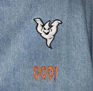 Vintage Bugle Boy chambray embroidered button up shirt size M halloween thumbnail 2