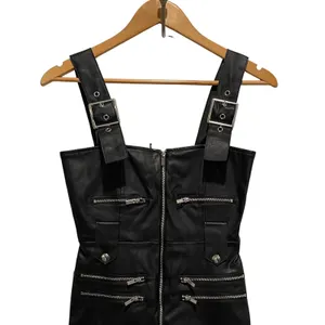 WE‎ WORE WHAT Moto Overalls Vegan Leather Black XS WWQ06 1 thumbnail 4