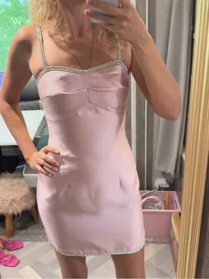 Choosy‎ Brand Rhinestone Trimmed Satin Mini Dress in Pink Size 2 thumbnail 9