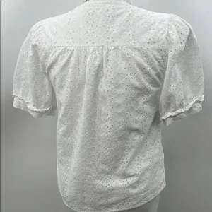 Draper James White Puff Sleeve Ruffled Eyelet Blouse thumbnail 5