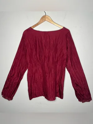 Vintage Red Textured Silk Beaded Neckline Babydoll Top Vampy Y2K Fairy Blouse thumbnail 3
