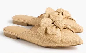 J.Crew Woven Bow Mules Toasted Brown Straw 7 NWT thumbnail 1