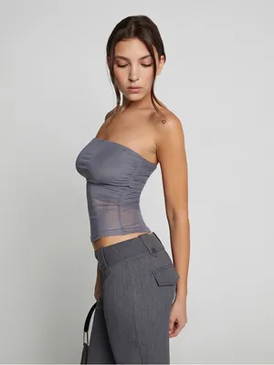 Tiger Mist Gray Sheer Strapless Top thumbnail 4