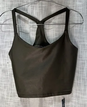 NWT Abercrombie & Fitch Sheen V-Neck Racerback Sz S Cropped Tank Green Org $35 thumbnail 1