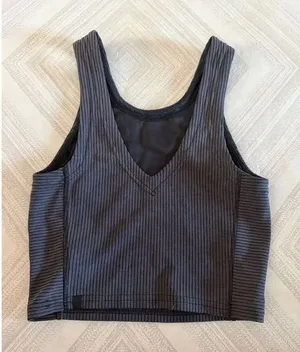 Lululemon Ribbed Softstreme Cropped Tank Gray Black Size 0 V-Neck Peach Fuzz thumbnail 1