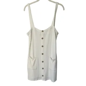 Reformation Kenny Mini Dress Cream Women's sz. L w/Front Pockets thumbnail 2