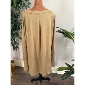 Free‎ People Tan Waffle Knit Long Sleeve Thermal Shirt Top Women's Large thumbnail 3