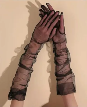 BLACK Mesh Long Opera Ruched Over The Elbow Showgirl Gloves NEW thumbnail 1