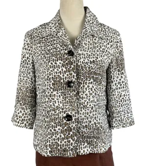 Pendleton Leopard Print Blazer Linen Women‎ Petite Small 3/4Sleeve Button Front thumbnail 1