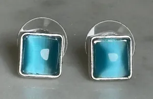 Square Turquoise Tone Stud Earrings Silver Tone Minimalist 8mm thumbnail 1