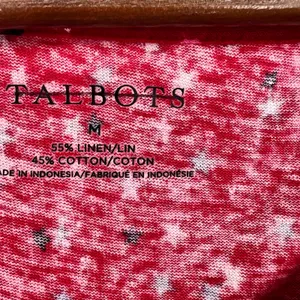 Talbots red ROLL CUFF SCOOP NECK T-shirt MINI STARS linen blend size medium thumbnail 7