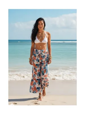 Roxy ✿ Saturated Floral Print Wide Leg Beach Pants ✿ Red White + Blue ✿ Small thumbnail 12