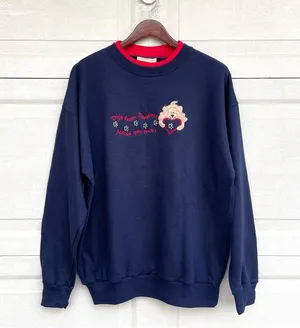 VTG Vintage Dog Sweatshirt Blue Red Patch Jeweled Grandma Large thumbnail 1