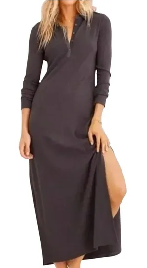 Aerie Midi Dress Women's XXS Gray Ribbed Henley Long Sleeve thumbnail 1