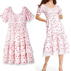 LoveShackFancy X Target Cosette Floral Midi Dress Smocked Cottagecore Lace Pink thumbnail 11