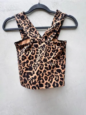 LNA Leopard Print Cross Back Crop Tank Top Cotton Spandex Stretch Y2K S thumbnail 2