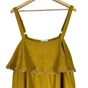 White Birch Tiered Ruffle Solid Camisole Top Mustard Boho Lace Trim Size 1XL thumbnail 5