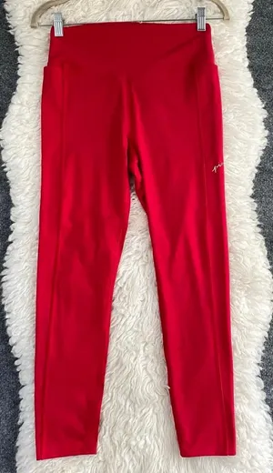 Vs Pink Active Red Leggings Side Pockets Activewear Gym Casual Yoga Pilates thumbnail 1