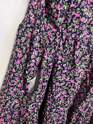 Time and Tru Black Floral Tiered Midi Dress with Pink and Green Print thumbnail 8