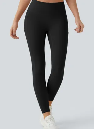 Halara SoftlyZero™ High Waisted Double Pockets Plain Leggings-UPF50+ in black. thumbnail 1