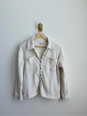 Madewell Waffle Knit Shirt Jacket Antique Cream Shacket Women's Medium NI105 thumbnail 7