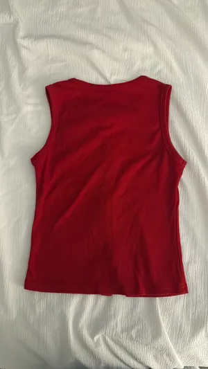 Red Ribbed high neck top thumbnail 3