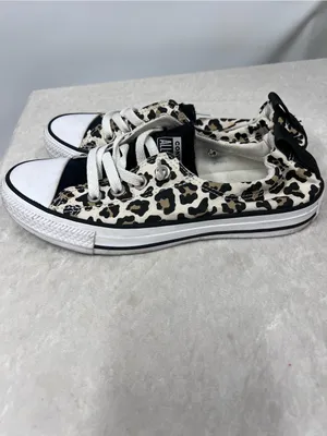 Converse Low Top Leopard Print Canvas Sneakers Black/Beige size 7 slip on thumbnail 5