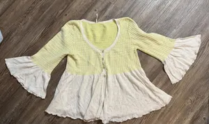 Free People Boho Hippie Bell Sleeve Peekaboo Lace Crochet Sweater Medium‎ thumbnail 1