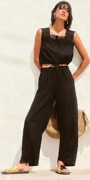 J.Crew Black Lace Trim Cropped Drawstring Top thumbnail 1