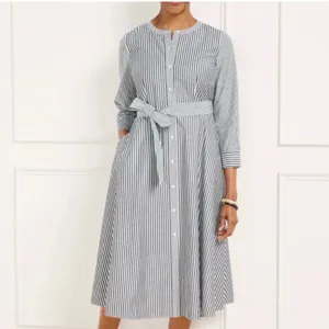 Talbots Shirt Dress Womens 2P Gray White Striped Preppy Cotton Fit Flare Pockets thumbnail 2