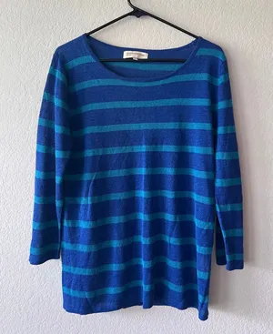 Jones New York Striped Linen Blend Scoop Neck 3/4 Sleeve Top thumbnail 1