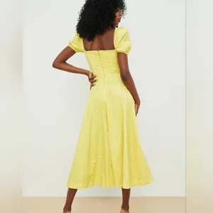 House of CB TALLULAH YELLOW FLORAL PUFF SLEEVE MIDI DRESS Size L thumbnail 3