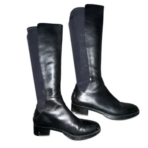 Tory Burch Womens 9.5 Caitlin Riding Boots Knee High Leather Black Logo‎ Pull On thumbnail 6