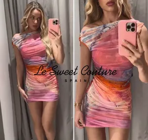 ZARA dress mini drapped tulle bleach effect summer party night out thumbnail 4