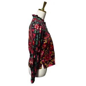 Alden Adair Oliver Top Medieval Floral Ruffle Neck Puff Sleeve Blouse XS thumbnail 3