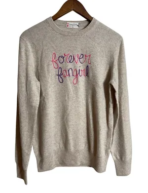 HumanUnion Custom Cashmere Crewneck Sweater "Forever Fangirl " Womans Small thumbnail 1