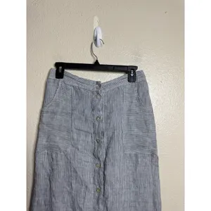St. Tropez 100% Linen Striped Button Front Midi Skirt size M Coastal Utility thumbnail 3