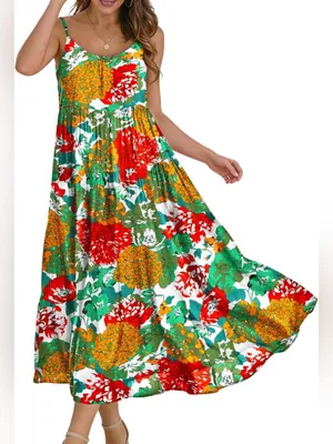 Floral Colorful Tiered Maxi Summer Dress Size XS thumbnail 1