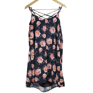 Womens Navy Blue Floral Criss‎ Cross Front Cami Dress Size Medium thumbnail 3