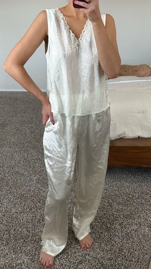 Vintage cream silky pajamas White Size L thumbnail 1