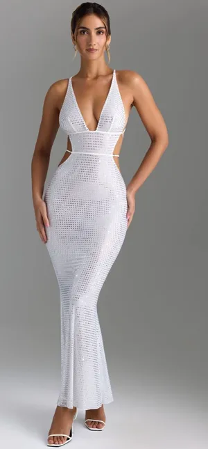 Oh Polly Magdalena Embellished Cut Out Backless Maxi Dress White Size 2 thumbnail 1