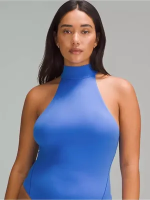 Lululemon NWT Mock Neck Sleeveless Bodysuit Nulu Ultra Soft Blue Size L thumbnail 1