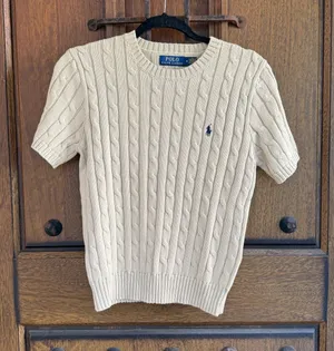 Polo by Ralph Lauren Greenish Beige Cable-Knit Short Sleeve Sweater Size M thumbnail 1