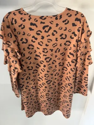 Simply Southern L Leopard Ruffle Tier Sleeve Dress Black Tan Everyday Statement thumbnail 3