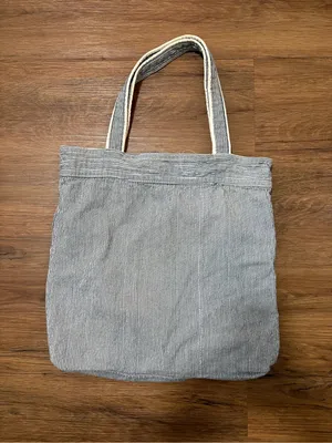 Aerie Striped Canvas Tote Bag Blue White Pocket Casual Beach Shopping Bag thumbnail 3