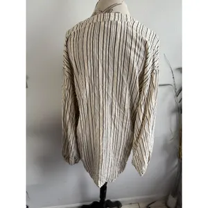 Free People Striped‎ Tunic Top Blouse Women's M/M Medium Long Sleeve Ivory Black thumbnail 3