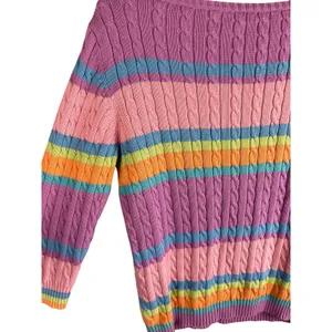 Vintage Lauren by Ralph Lauren Cable Knit Boat Neck Striped Sweater‎ Size Large thumbnail 10