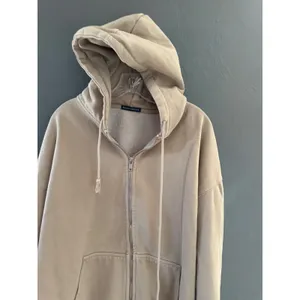 Brandy Melville Y2k Oversized Zip Up Hoodie Tan Beige Fleece Lined One Size thumbnail 3