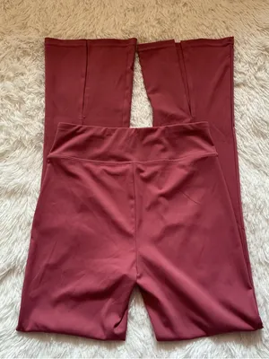 High-Rise Burgundy Leggings with Contour Seams thumbnail 3