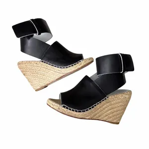 Celine Black and Tan Wedge Espadrille Sandals thumbnail 2